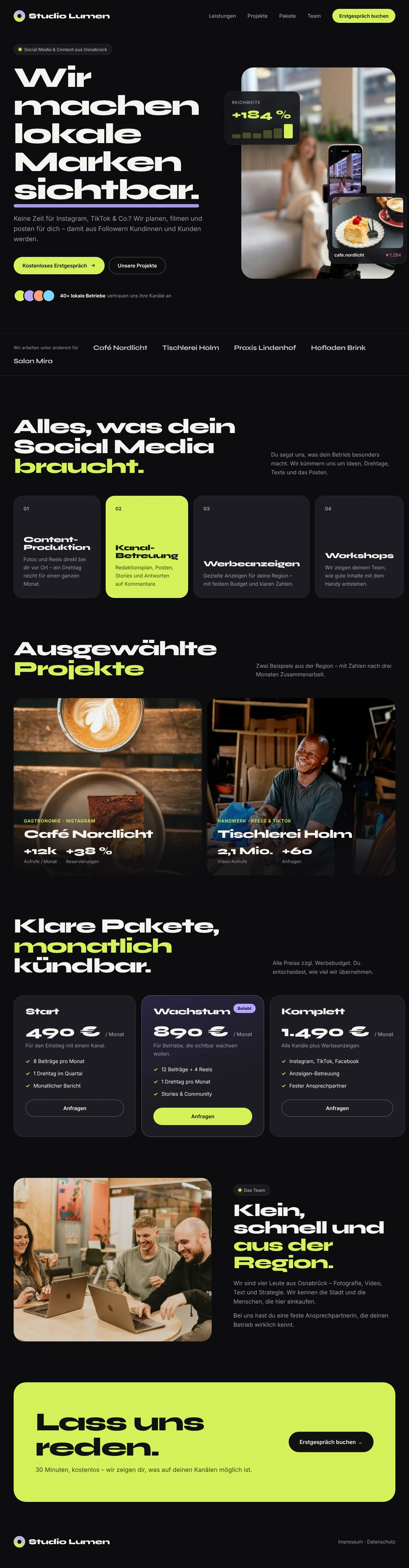 Designbeispiel Agentur: komplette Startseite