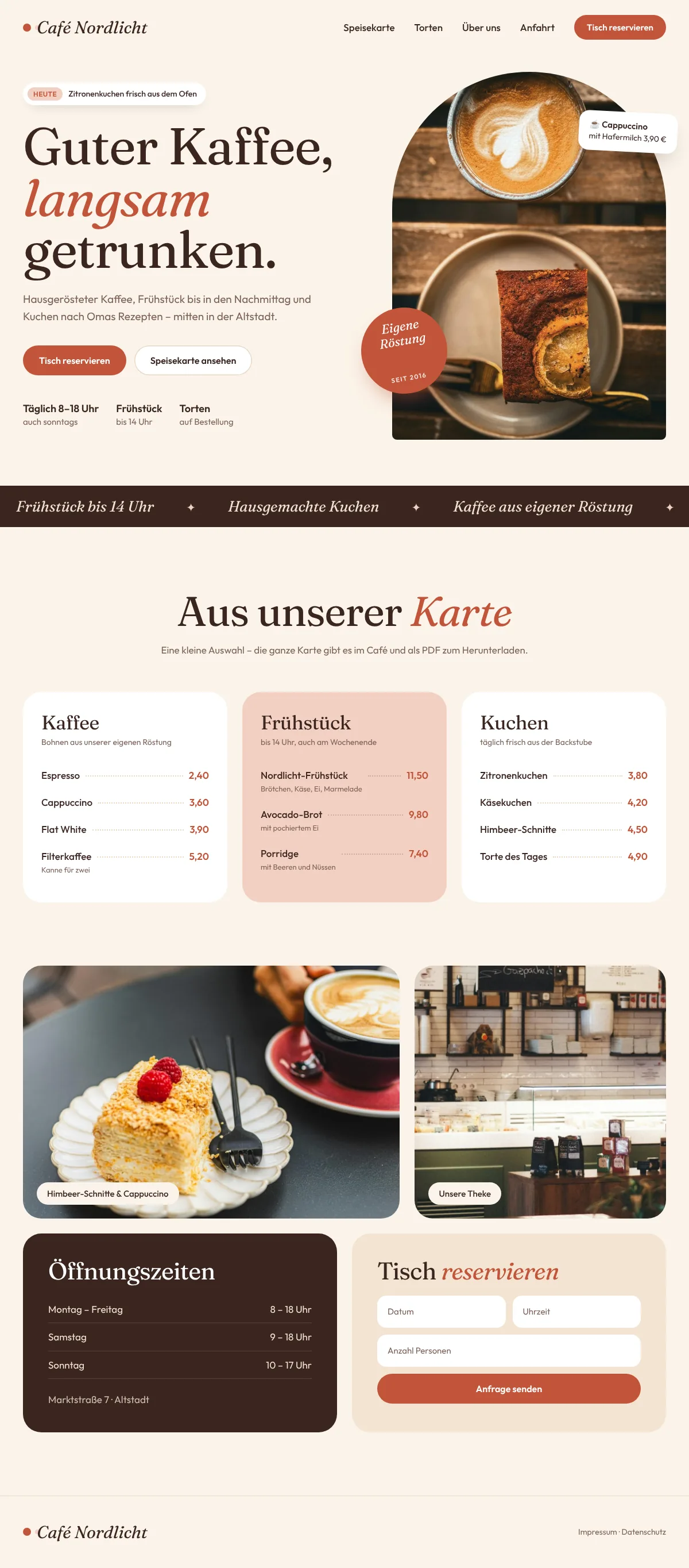 Designbeispiel Café: komplette Startseite