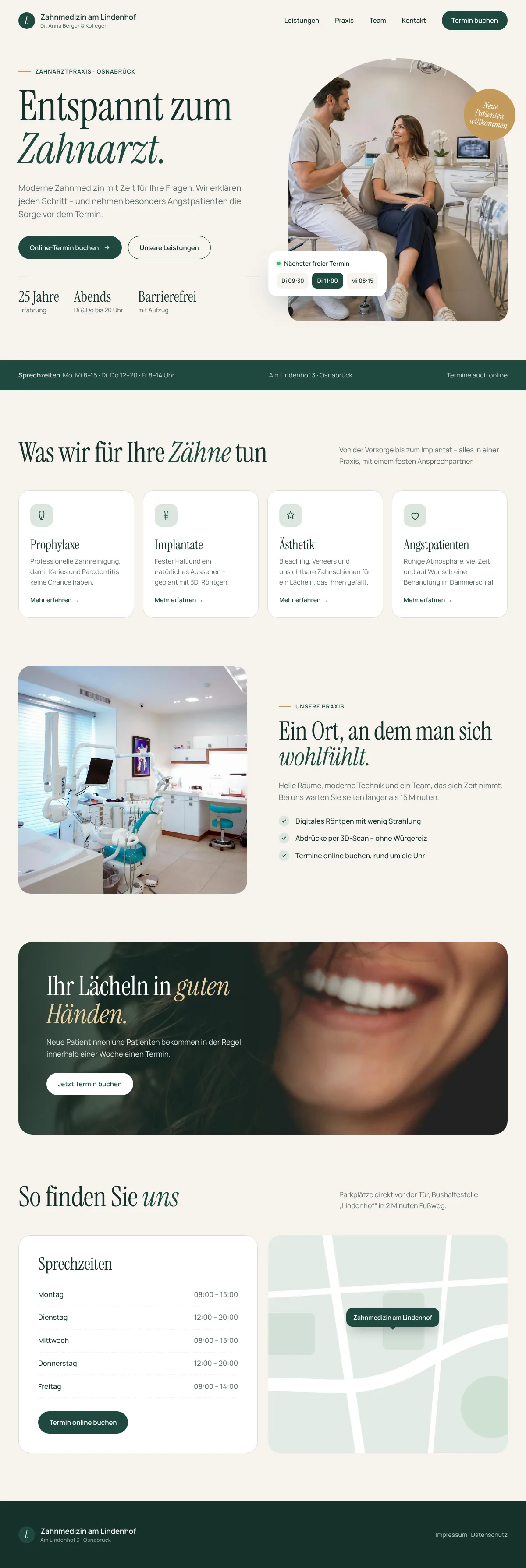 Designbeispiel Zahnarztpraxis: komplette Startseite