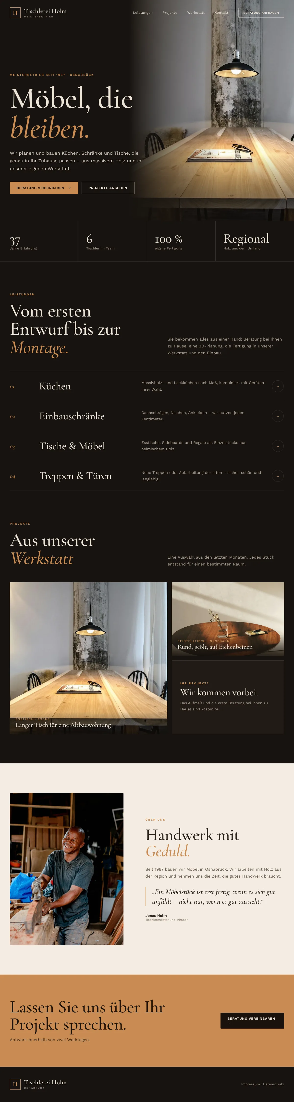 Designbeispiel Tischlerei: komplette Startseite
